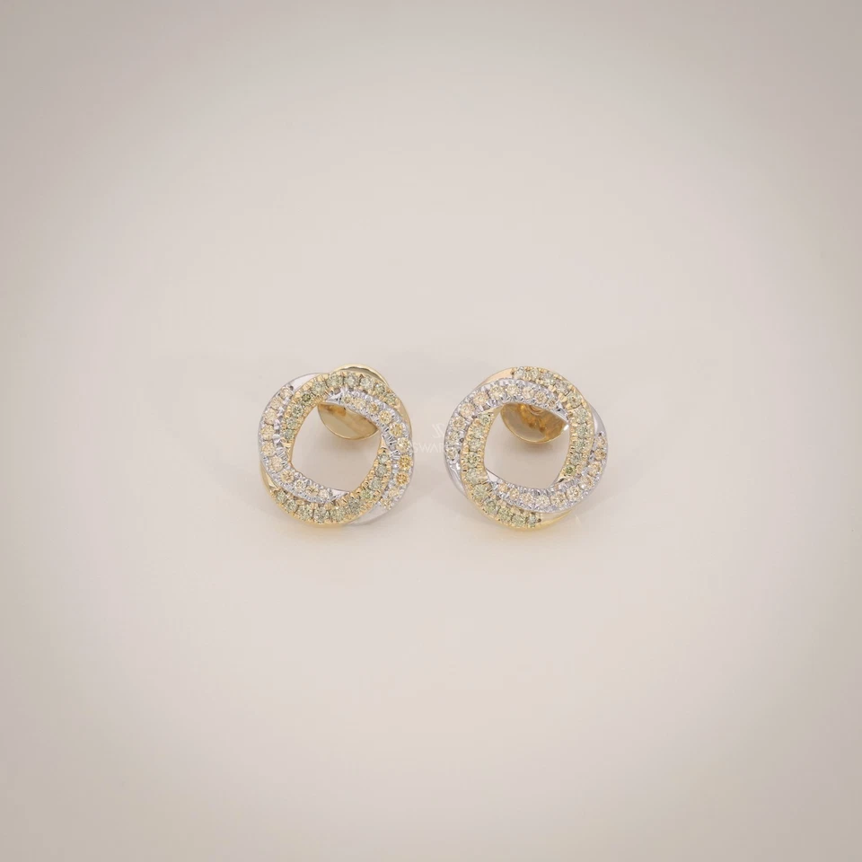 Pendientes de diamantes de oro amarillo de 18 quilates | Diamantes verdes y naranjas | Brillo de 2 tonos Foto 4 de 4