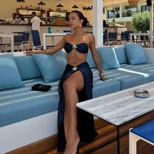 Conjunto de bikini estrella para mujer bandeau brillante con falda cubre trajes de baño brasileños