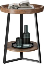 Gadroad Round Side Table with Storage Shelf, Brown 15.7 * 15.7 * 23.0 inches