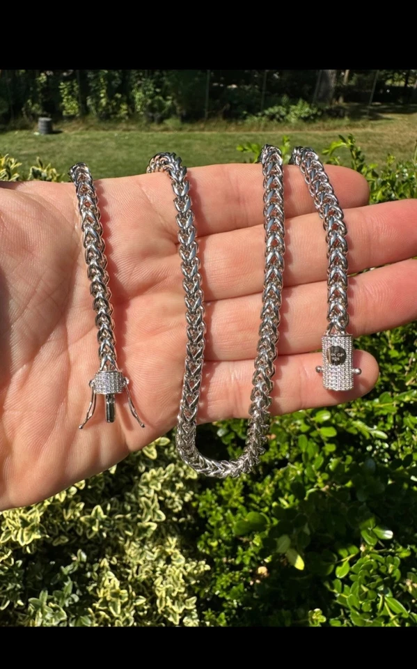 Collar Franco de 26"" 6 mm con cierre de MOISSANITA helada de acero inoxidable y plata 925 Foto 4 de 4