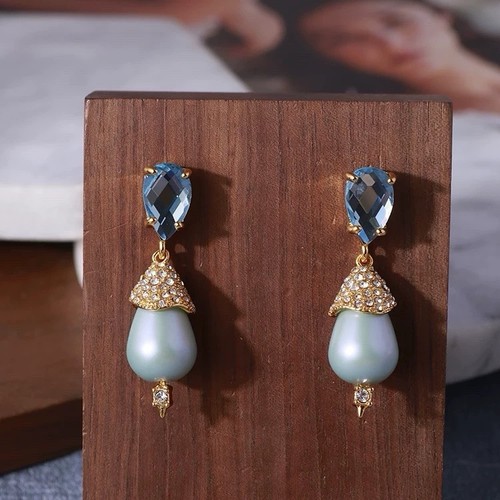 Signed Alexis Bittar Designer Baby Blue Pearl Drop Earrings