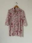 Anokhi Women Blouse Size 12 Pink Floral 3/4 Sleeve Pleate Tunic Top Vintage