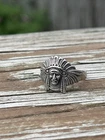 Vintage Sterling Silver 925 Indian Chief Head Ring Bell Trading Post Style 7.5