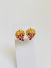 Vintage Avon Gold Purple Rhinestone Grapes Bunch Leaf Leaves Pierced Earrings — photo 1