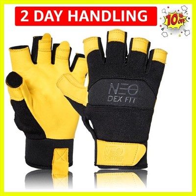 MG210P Fingerless Mechanic Work Gloves, Waterproof Cowhide Palm, Breathable O...