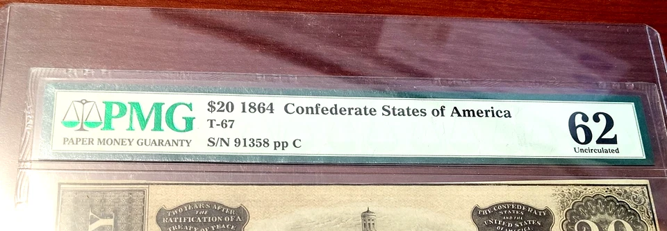 1864 $20 Twenty Dollar Confederate States of America Note - Image 3 of 4