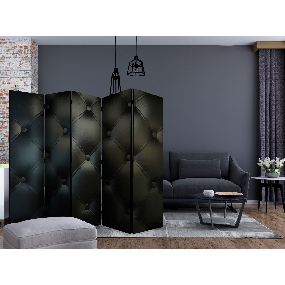 Paravent 5 volets premium Distinguished Elegance en toile tendue 172x225 cm - 2
