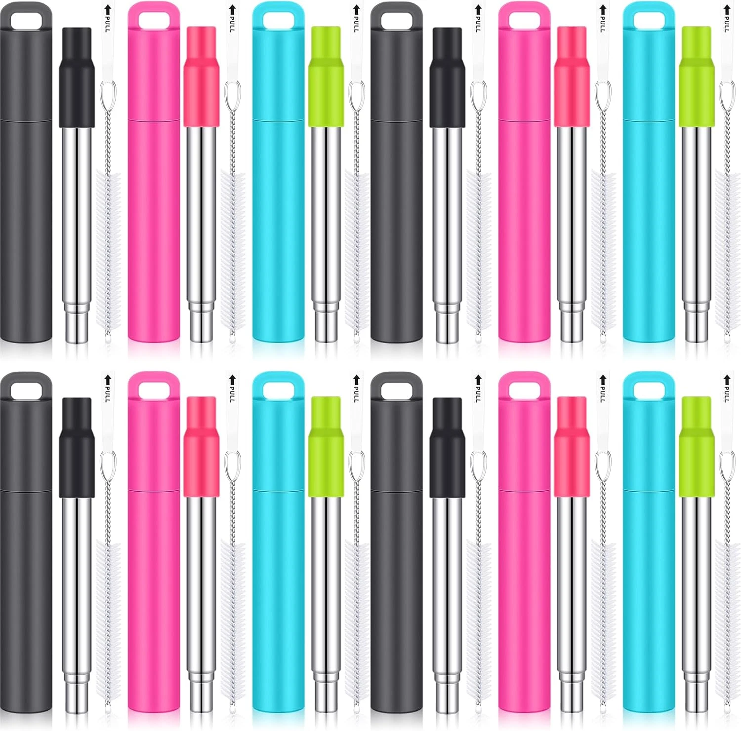 Gejoy 12 Pack Metal Reusable Straw Travel with Case Collapsible Foldable Portabl