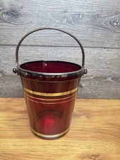 1950&rsquo;s Mid Century Modern Ruby Red Glass Ice Bucket Gold Trim MCM Barware 6"