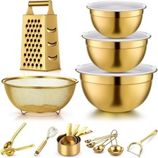10 Pcs Gold Kitchen Accories Set, Includes Gold Mixing Bowls