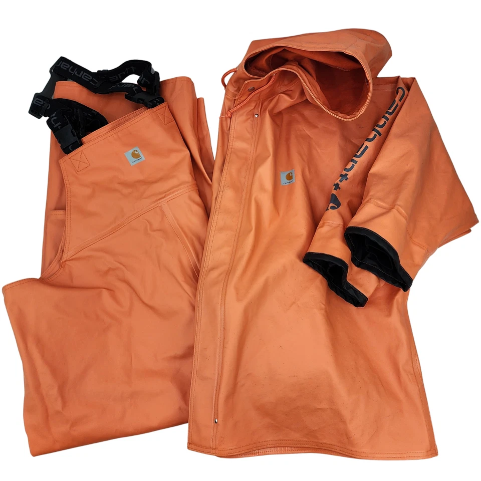 Carhartt Mens 4XL Orange Belfast Waterproof PVC Rain Coat & Bib Overall Pants - Image 2 of 4