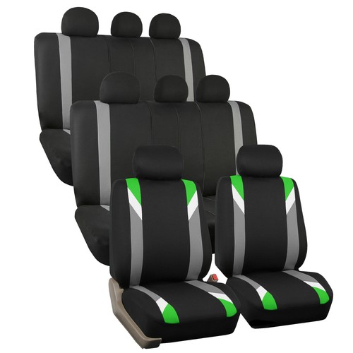 Green and Black Premium Modernistic Auto SUV Seat Covers 3 Row Set - Picture 1 of 6