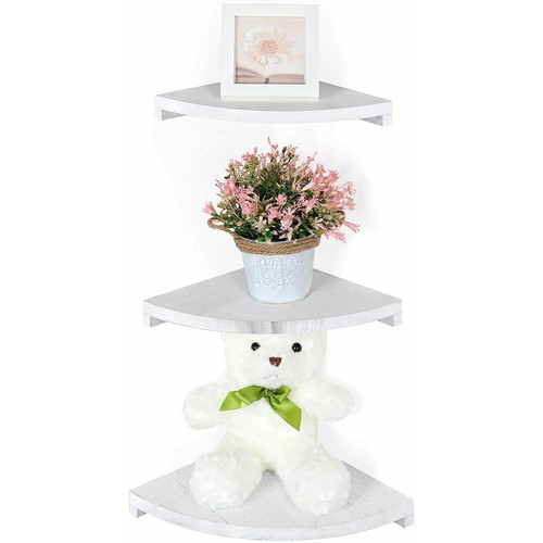 3 Pcs Wood Storage Display Shelves Floating Corner Shelf Wall Mounted Bath Rack - Picture 8 of 8
