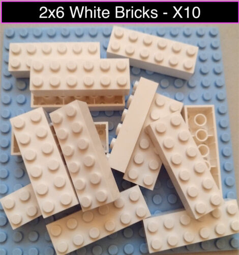 Lego Brick 2x6 Mattoncini Bianchi Parti Edilizia Lotti X10 - Foto 1 di 1