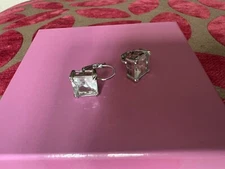 Pair of square crystal pierced earrings