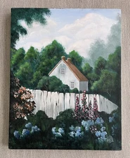 Alise, Signed Original House Landscape Canvas Painting Art