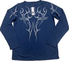 AOWO75 BLUE LONG SLEEVE GYM ATHLETIC TOP SIZE L NWT