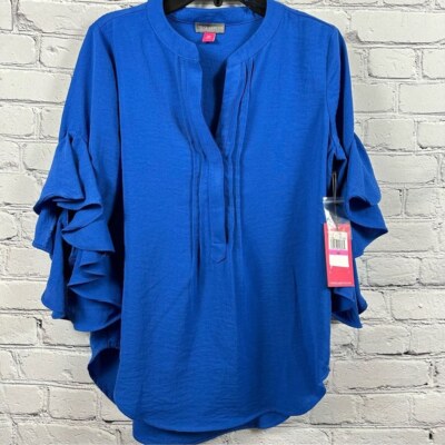 ヴィンスカムート Vince Camuto Ruffle Sleeve Henley Blouse レディース シャツ トップス Sapphire B Vince Camuto Split Neck Ruffle Sleeve Henley Blouse Shirt