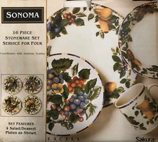 DISHES by SONOMA 16 Piece Stoneware Service for 4 Excell Sakura NEW