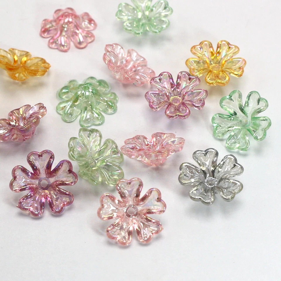 100 contas de flores AB transparentes de cores mistas tampa 16mm furo central costura artesanato - Imagem 4 de 4