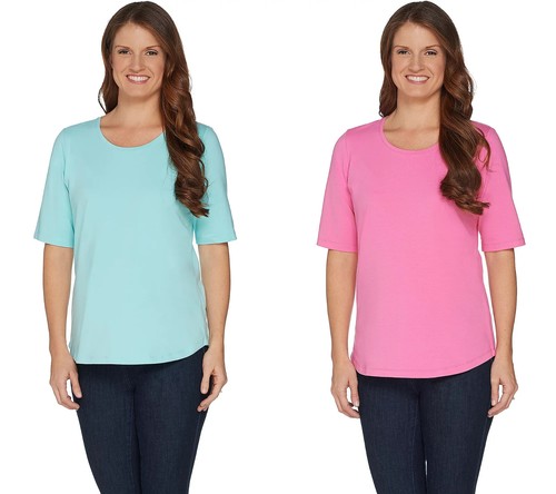 Denim & Co. Essentials Perfect Jersey 2-Pack Elbow Sleeve Tops A302899