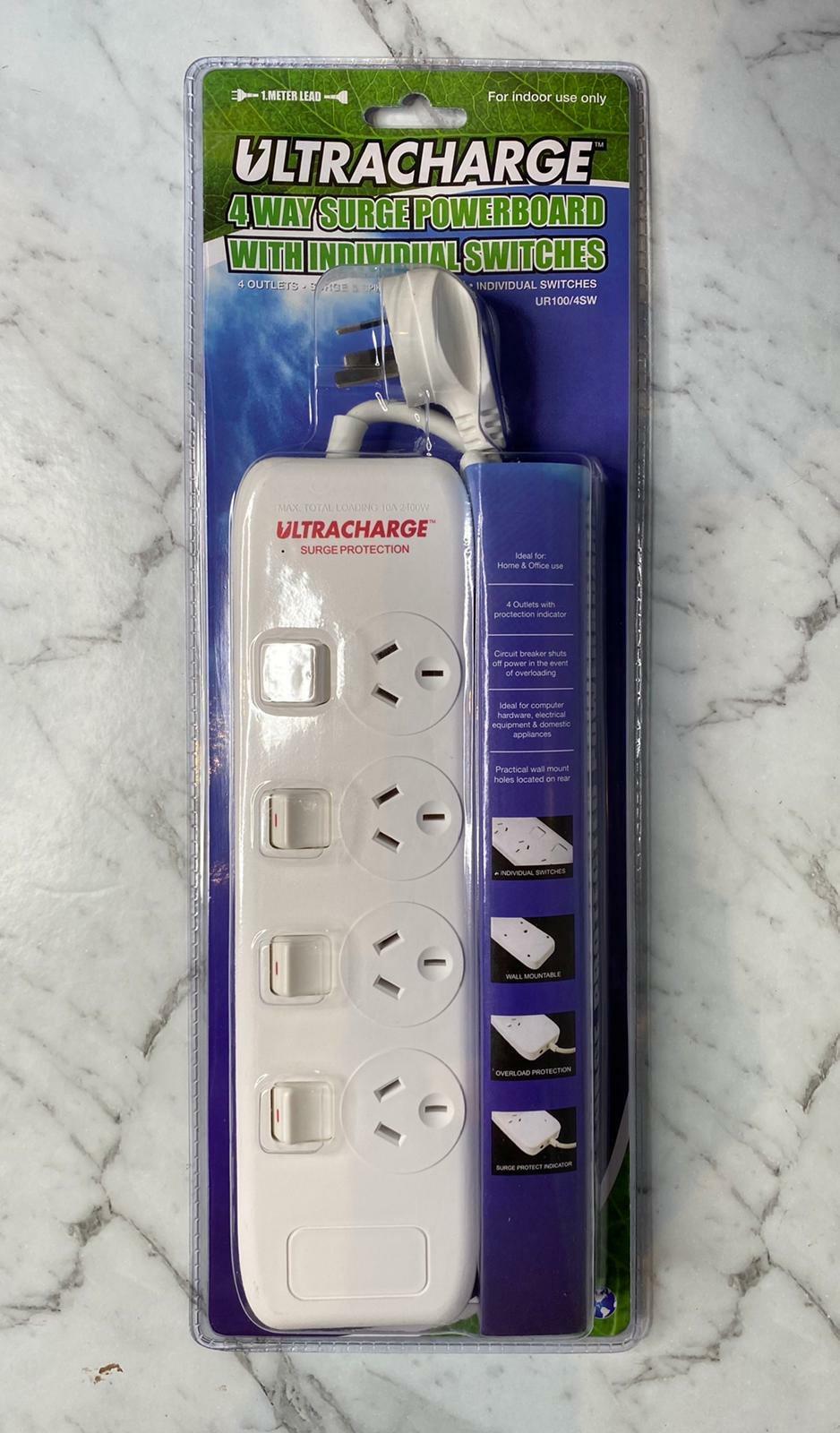 4 WAY SURGE PROTECTOR POWER BOARD WITH INDIVIDUAL SWITCHES New Arrival