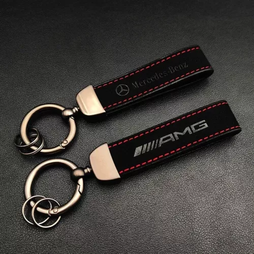 Mercedes-Benz Keyring Leather Anthracite L AMG Logo Keychain Ring - Picture 2 of 11