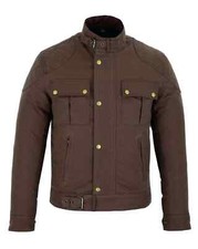 Moto Classic Brown Wax Cotton Motorcycle Jacket Textile Biker Double Lining