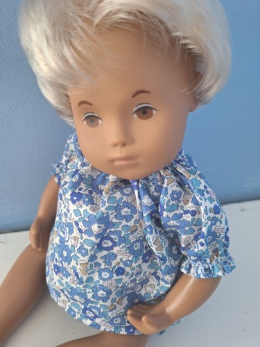 BJB Vintage Baby Sasha doll clothes Blue Liberty floral angel Top + denim pants - Picture 2 of 3