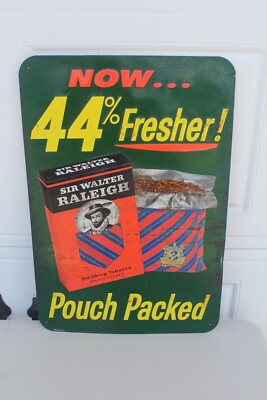 sir walter raleigh tobacco sign Vintage Embossed Tin Sir Walter Raleigh Tobacco Advertising Sign 24