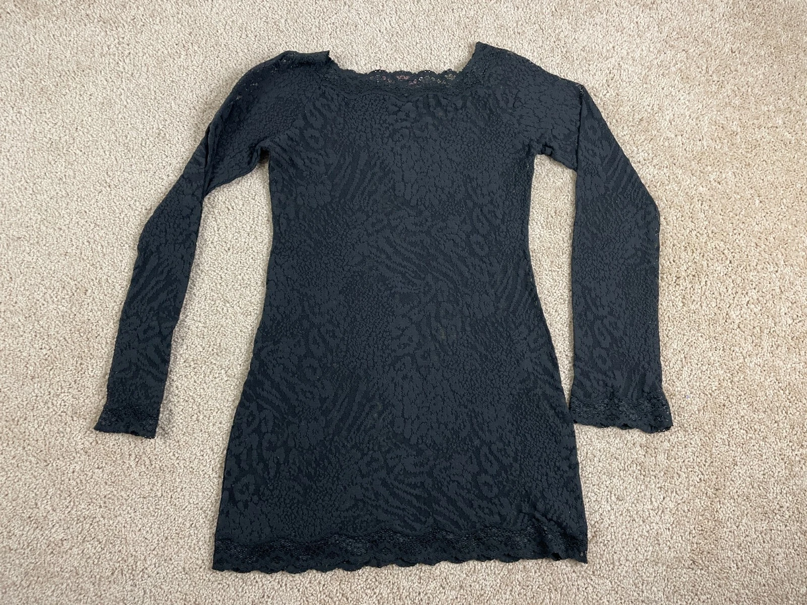 UNDERCOVER Abito tubino Victorias Secret donna grande scollo barca pizzo maglia tinta unita nero