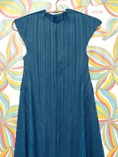 Issey Miyake Pleats Please Inspired Solid Color Turquoise Green Slim Dress