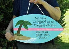 18" SURFBOARD Margarita SIGN Tropical Tiki Bar Backyard Lifeguard Plaque Wall