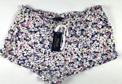 NWT Polo Ralph Lauren Women s Sz. L Floral Navy Shorts Ruffled Drawstring Cotton