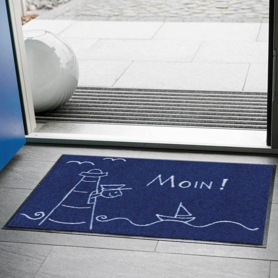 Salonloewe Fußmatte waschbar Leuchturm 50x75 cm blau weiß Schmutzfangmatte - Bild 2 von 4