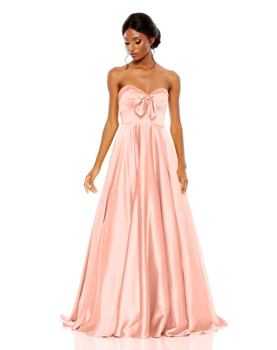 Mac Duggal Bow Sweetheart Strapless A Line Gown Prom Dress Blush