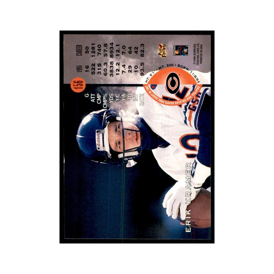 1996 Leaf Erik Kramer Bears #156 - Image 2 of 3