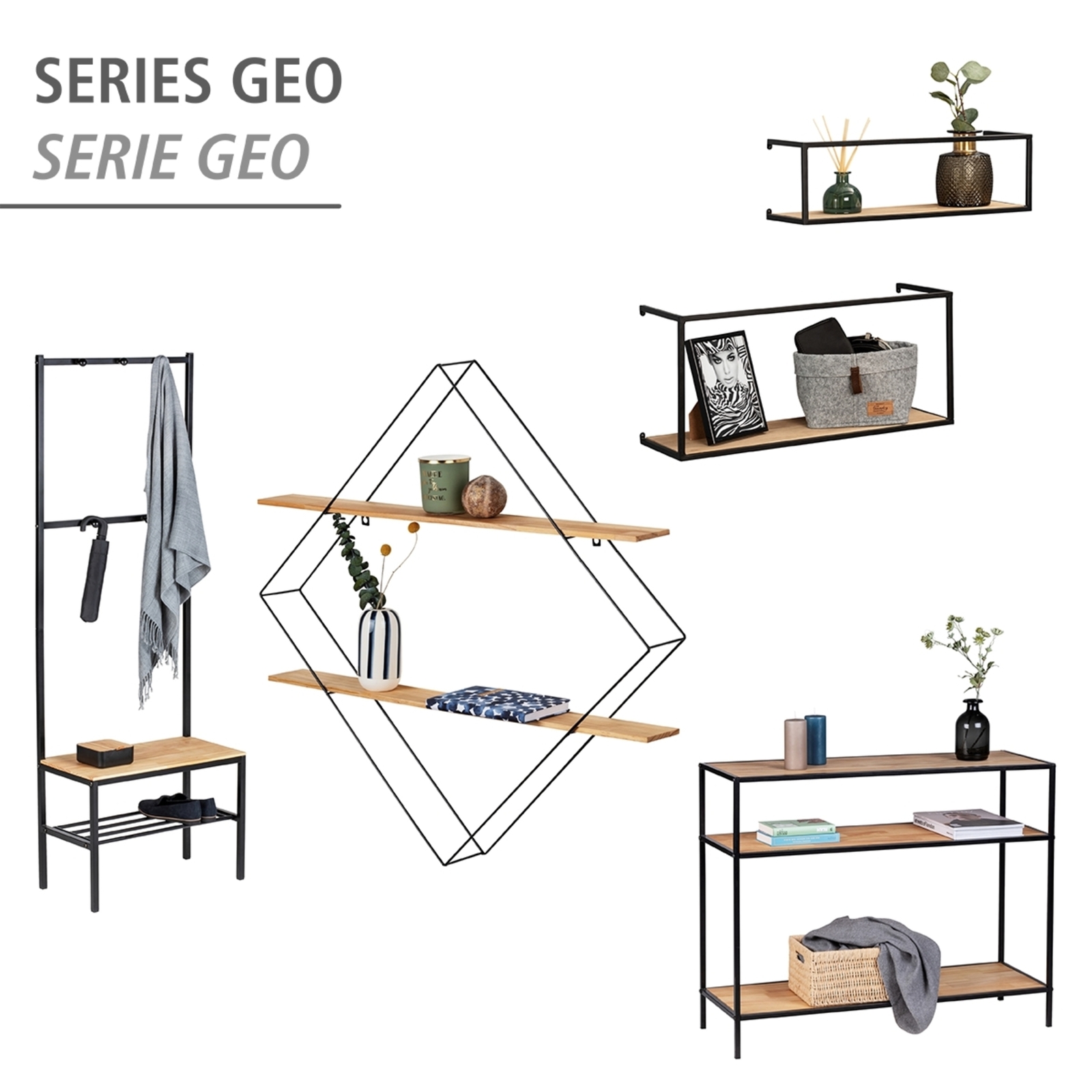 Wenko Wandregal Regal Metall Kiefernholz modern Braun Schwarz 56 x 10 x 56 см 6290₽