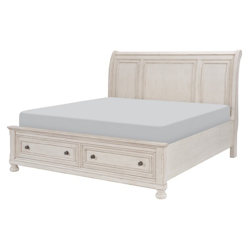 4 PC ANTIQUE WHITE KING FOOTBOARD STORAGE BED N/S DRESSER BEDROOM FURNITURE SET - Picture 10 of 24
