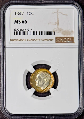 1947 Roosevelt Silver Dime - NGC MS66 Toned - ✪COINGIANTS✪