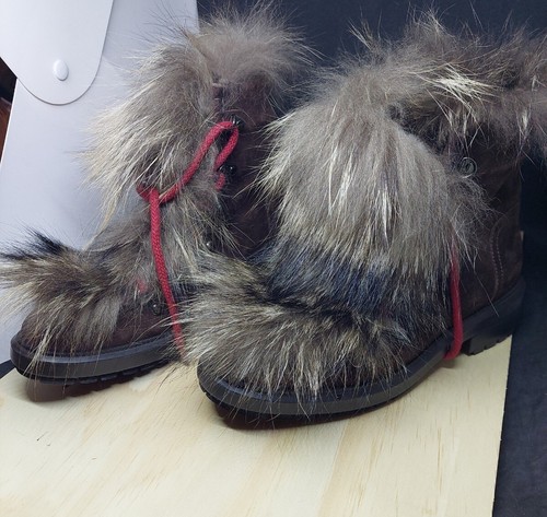 Aquatalia Brown Suede Rabbit Fur Combat Boots 6.5 - Picture 8 of 14