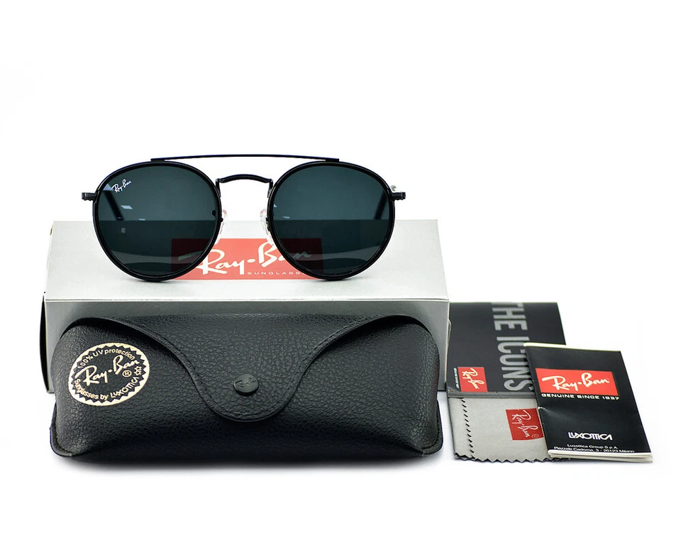 Gafas de sol Ray-Ban RB3647N redondas doble puente marco negro azul gris lente 51 mm Foto 4 de 4