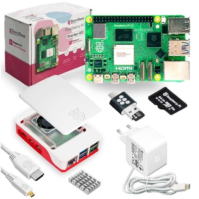 BERRYBASE Raspberry Pi 5 2/4/8/16 GB di RAM Starter Kit, 64 GB microSD incl. Pi OS & accessori