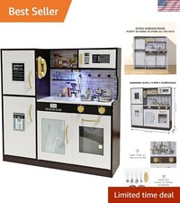 Wooden Play Kitchen Toy Set with Light, Kids Children Pretend Toy Kitchen Pla...