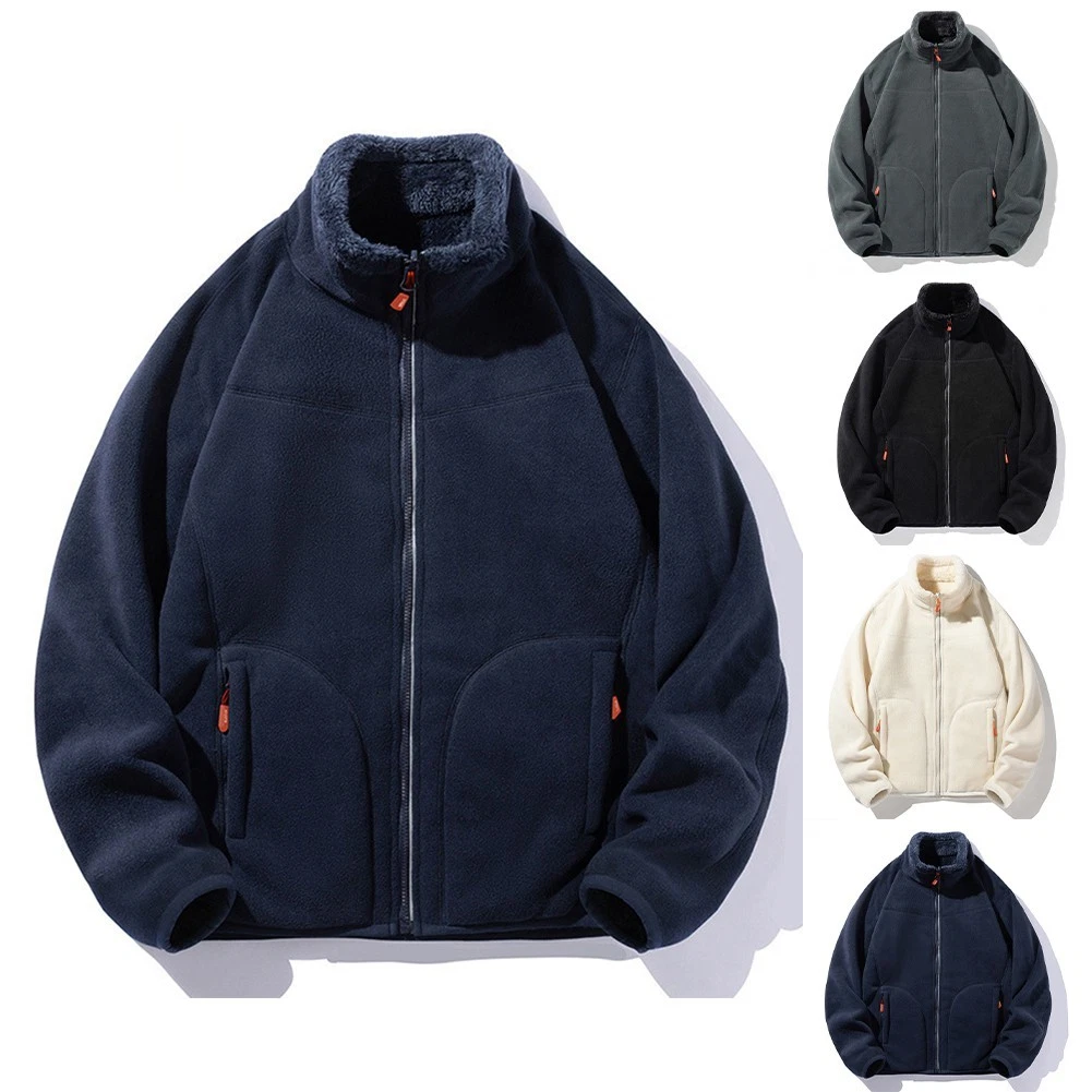 Casual Coral Fleece Jacket Thickened Plush Double-sided Stand-up Collar