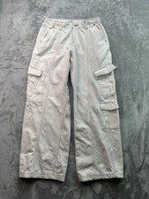 Forever 21 Womens Sz 31 White Jean Cargo Baggy Wide Leg Grunge High Rise Stretch
