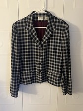 Vintage Ann Taylor Dark Navy  White Plaid Button-Front Blazer Jacket Size 12
