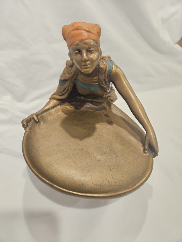 RARE ANTIQUE: GALVANO P. MORI & SON BRONZE GYPSY VALET TRAY