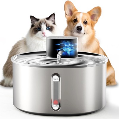 No Pump Cat Water Fountain, 3.2L/108oz Wireless Stainless Steel Pet Water Fou...