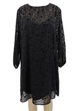 Loft Black Velvet Star Burnout Sheer Long Sleeve Dress Womens Sz Small Shift New